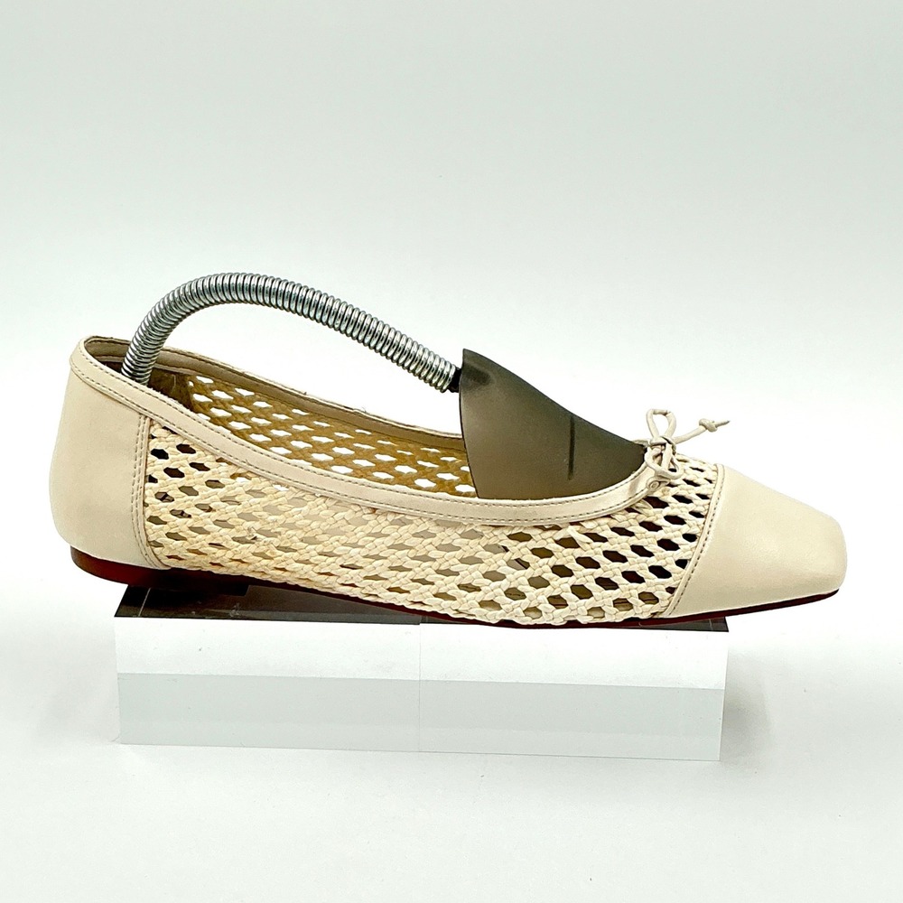 Franco Sarto Size 8.5 Cream‎ Woven Square Toe Ballet Flats Bow Myra